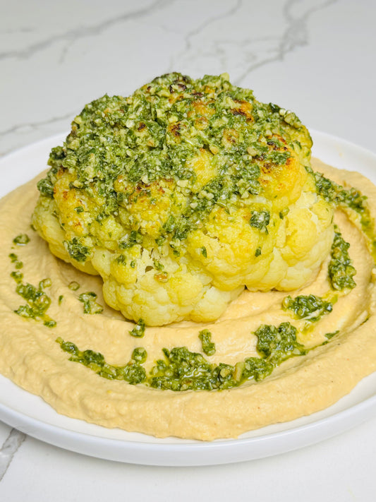 This whole roasted cauliflower with creamy butter bean corn puree is vibrant, nutrient-dense recipe that you will always ask for seconds. 