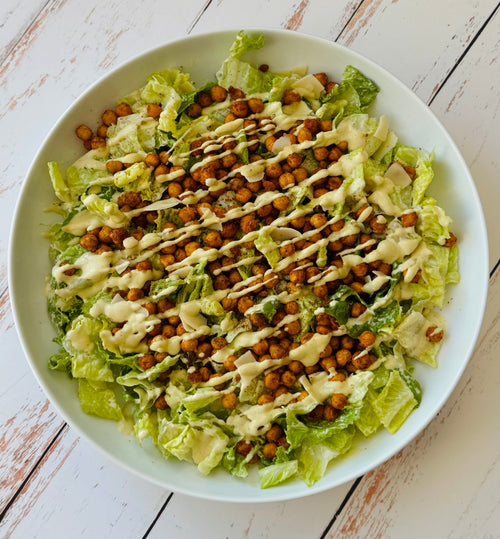 Vegan Caesar Salad with Roasted Smoked Chickpeas