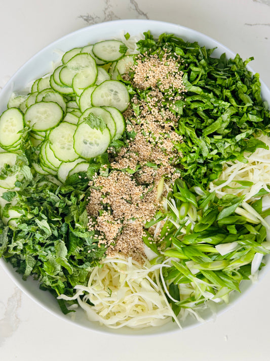 Green Goddess Cabbage Salad with Tahini Dressing